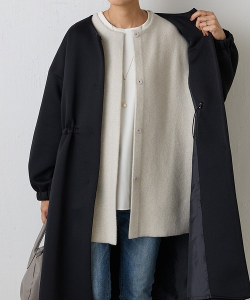 ✨美品✨BEARDSLEY ビアズリー ロングノーカラーコート　黒　花柄刺繍 ✨美品✨BEARDSLEY ビアズリー ロングノーカラーコート 黒 花柄刺繍