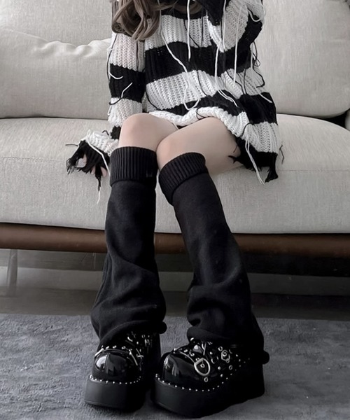 【Y2K】d.i.aレッグウォーマー　BLACK　ふわふわ blackdia ocean（ブラックダイヤオーシャン） レッグウォーマー ルーズ