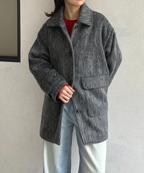 Thevon（ゼヴォン） コート アウター ステンカラーシャギーミドル