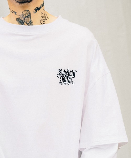 「Subciety」 長袖Tシャツ LARGE ホワイト×ブラック メンズ_画像5