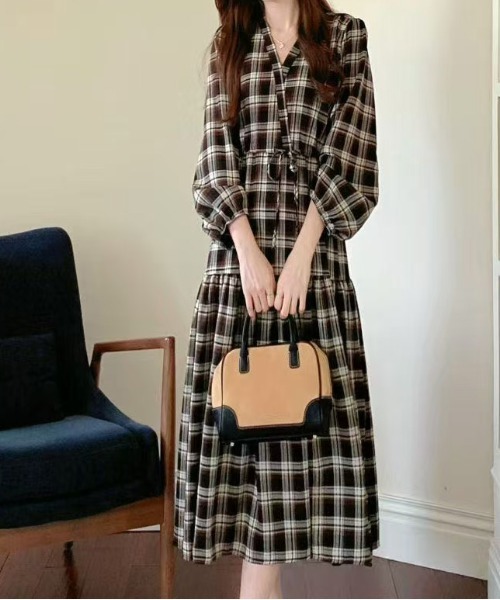 FINEnough ワンピース オンブレチェックカシュクールワンピース