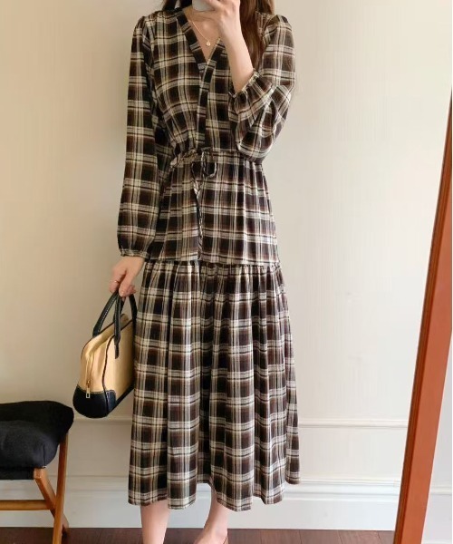 FINEnough ワンピース オンブレチェックカシュクールワンピース