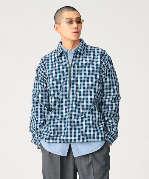 BEAMS（ビームス） シャツ チェック ハーフジップ プルオーバーシャツ