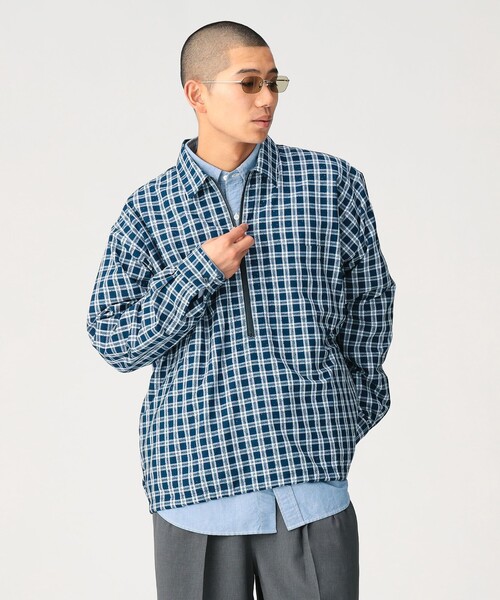 BEAMS（ビームス） シャツ チェック ハーフジップ プルオーバーシャツ