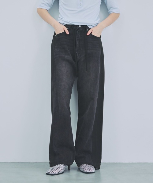 ワイドパンツ ジーンズ デニム デニムパンツ スウェットコンビデニムパンツ/645263 レディースの画像