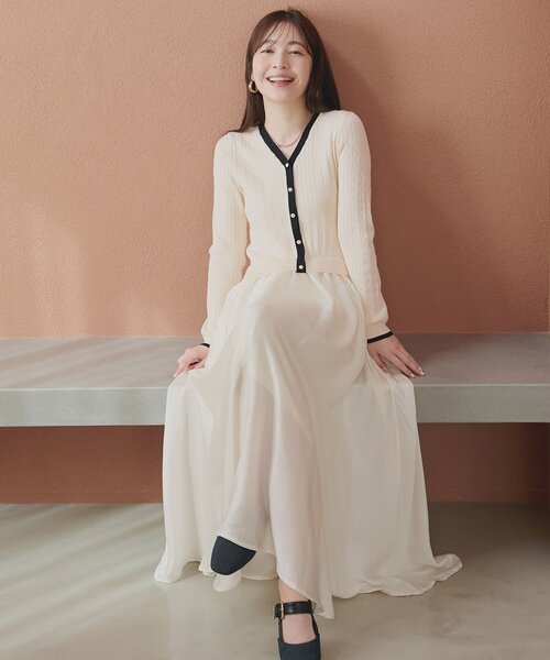 natural couture ワンピース ニットドッキングサテンワンピース
