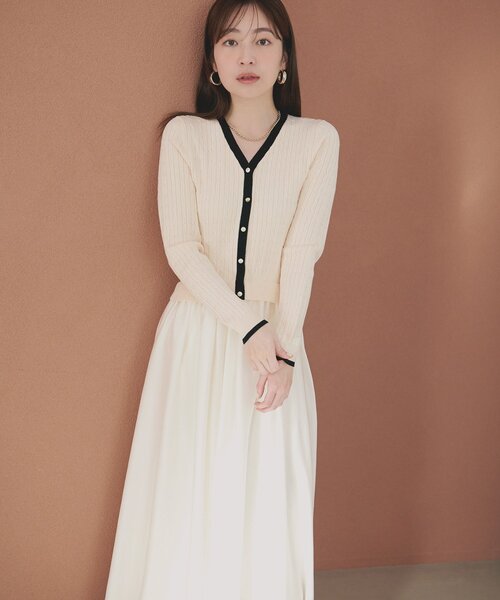 natural couture ワンピース ニットドッキングサテンワンピース