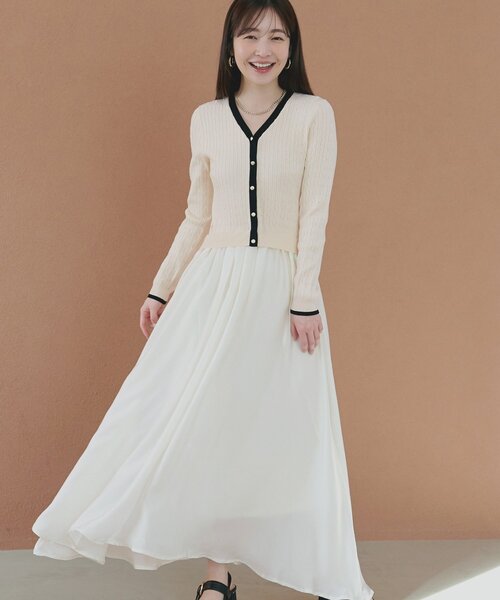 natural couture ワンピース ニットドッキングサテンワンピース
