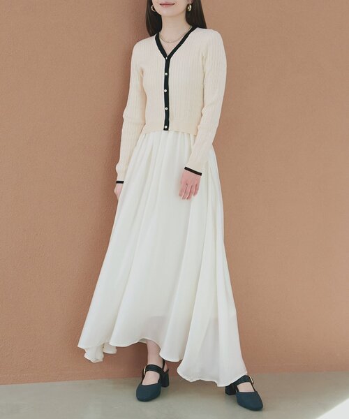 natural couture ワンピース ニットドッキングサテンワンピース