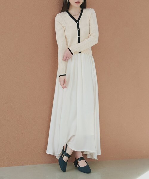 natural couture ワンピース ニットドッキングサテンワンピース