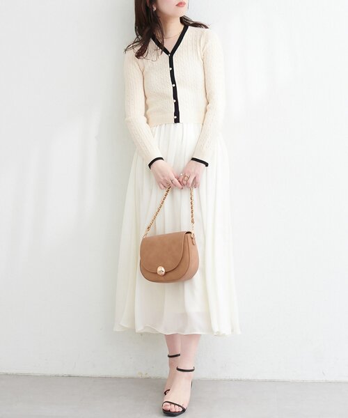 natural couture ワンピース ニットドッキングサテンワンピース