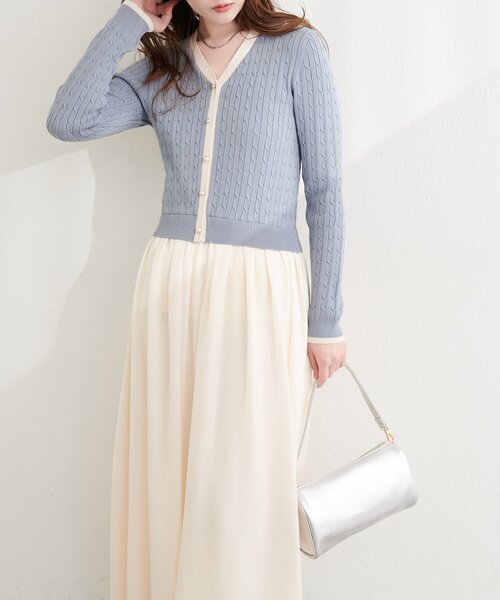 natural couture ワンピース ニットドッキングサテンワンピース
