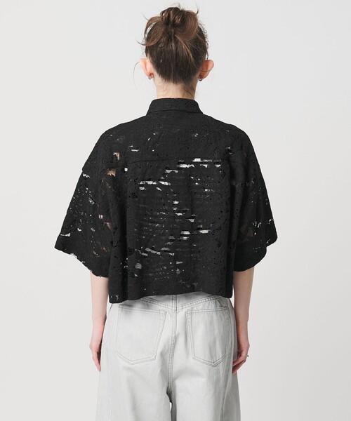 美品希少上品SACRA サクラ 日本製 フリルブラウス半袖コットン SACRA ｜サクラ ｜コットンタイプライター レースアップブラウス