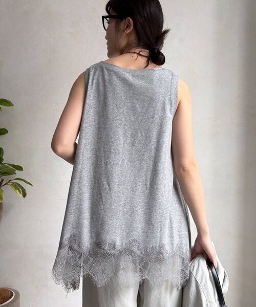 tシャツ ヘムレースタンク レディースの画像