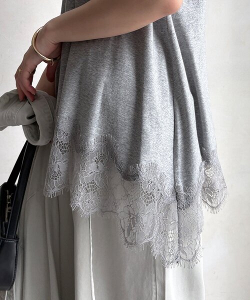 tシャツ ヘムレースタンク レディースの画像