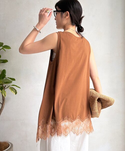tシャツ ヘムレースタンク レディースの画像