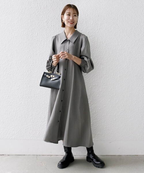 「SHIPS any」 シャツワンピース ONE SIZE グレー レディースの画像
