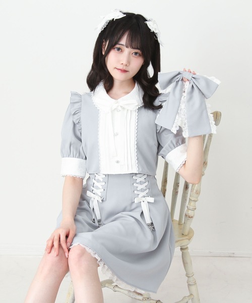 DearMyLove ワンピース 半袖 セットアップ風ボウタイリボンワンピース