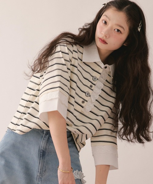 loin nuit tシャツ 半袖 lace frill polo tops / レースフリルポロ