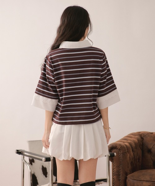 loin nuit tシャツ 半袖 lace frill polo tops / レースフリルポロ