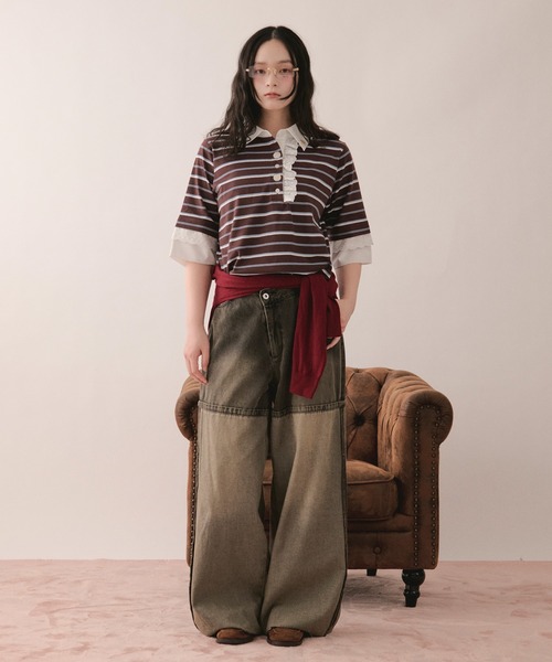 loin nuit tシャツ 半袖 lace frill polo tops / レースフリルポロ