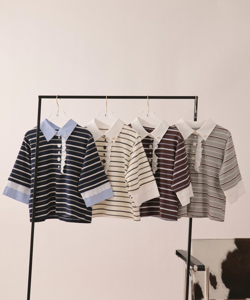 loin nuit tシャツ 半袖 lace frill polo tops / レースフリルポロ