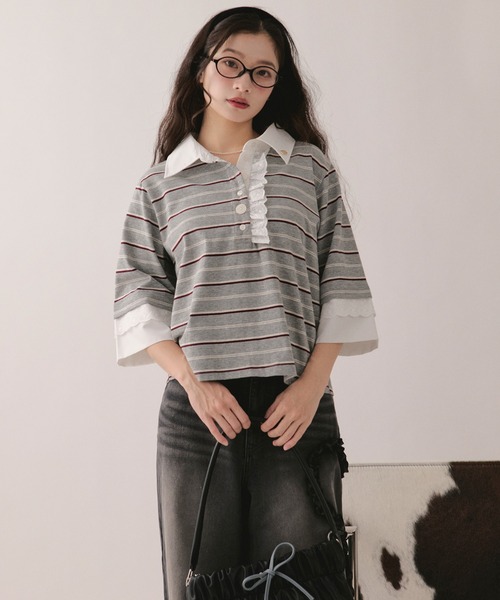 loin nuit tシャツ 半袖 lace frill polo tops / レースフリルポロ