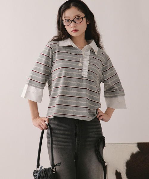 loin nuit tシャツ 半袖 lace frill polo tops / レースフリルポロ