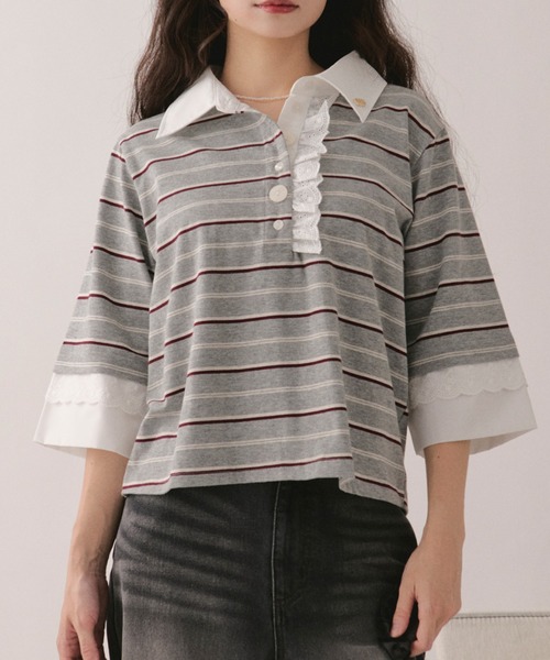 loin nuit tシャツ 半袖 lace frill polo tops / レースフリルポロ