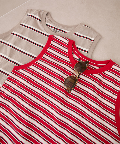 ［日本製Jewel Changes］ノースリーブカットソーボーダー赤白シマ模様 JOURNAL STANDARD（ジャーナルスタンダード） tシャツ 「追加2」汗ジミ