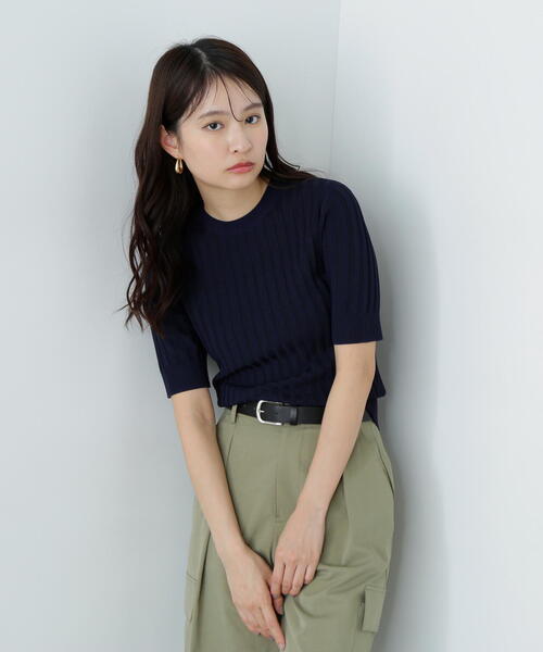 「N.(N. Natural Beauty Basic)」 半袖ニット MEDIUM グリーン レディース_画像3