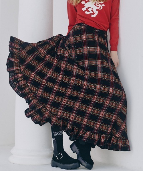 ダブルスタンダードクロージング　スカート　ティアード　フレア　チェック　S　現行 DOUBLE STANDARD CLOTHING（ダブルスタンダードクロージング） ロング