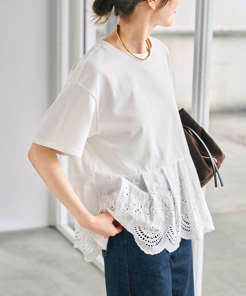 新品 spick&span tシャツ 半袖 レースペプラムTシャツ レディース Spick＆Span（スピック アンド スパン） tシャツ 半袖 「WEB限定