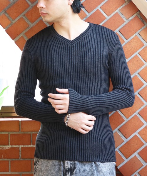 8 セーター ニット リブ編み Vネック ニットセーター メンズ