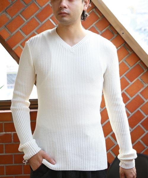 8 セーター ニット リブ編み Vネック ニットセーター メンズ