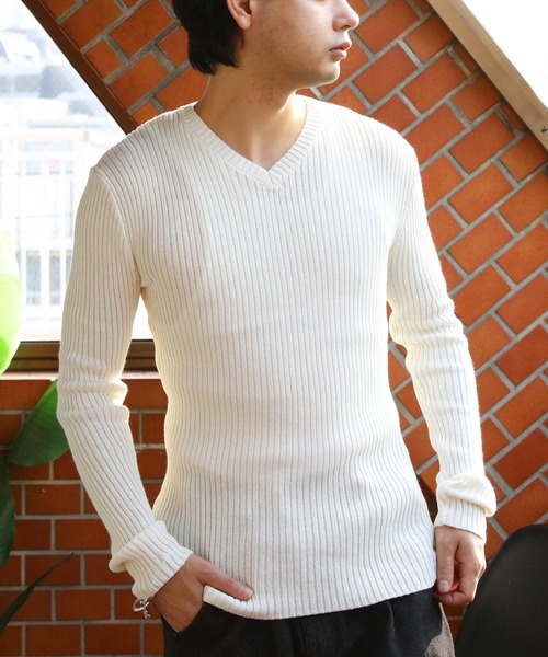 8 セーター ニット リブ編み Vネック ニットセーター メンズ