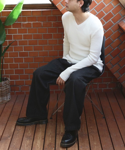 8 セーター ニット リブ編み Vネック ニットセーター メンズ