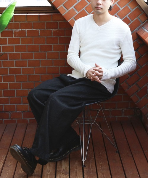 8 セーター ニット リブ編み Vネック ニットセーター メンズ