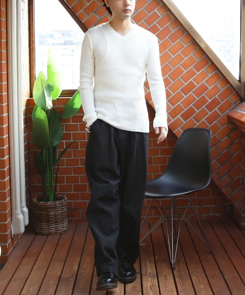 8 セーター ニット リブ編み Vネック ニットセーター メンズ