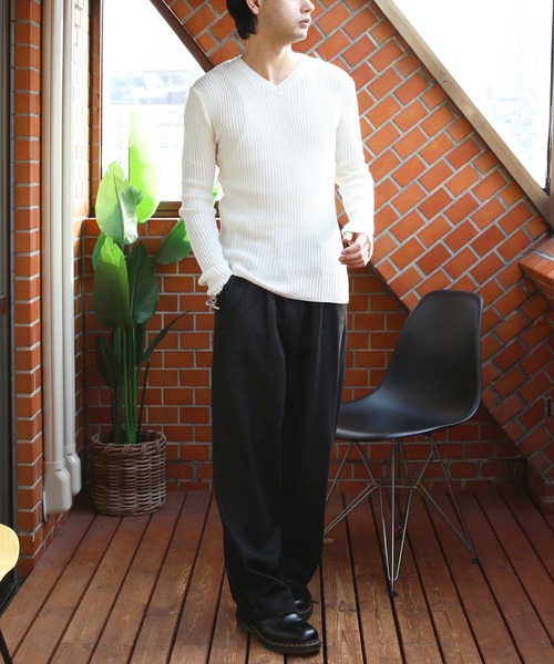 8 セーター ニット リブ編み Vネック ニットセーター メンズ