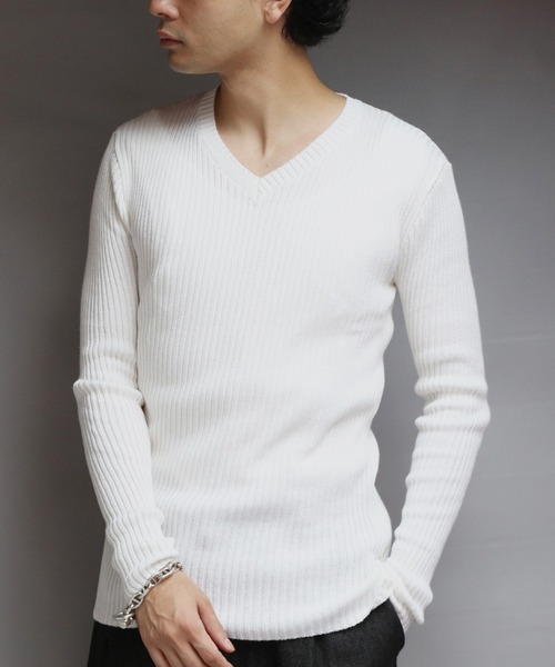 8 セーター ニット リブ編み Vネック ニットセーター メンズ