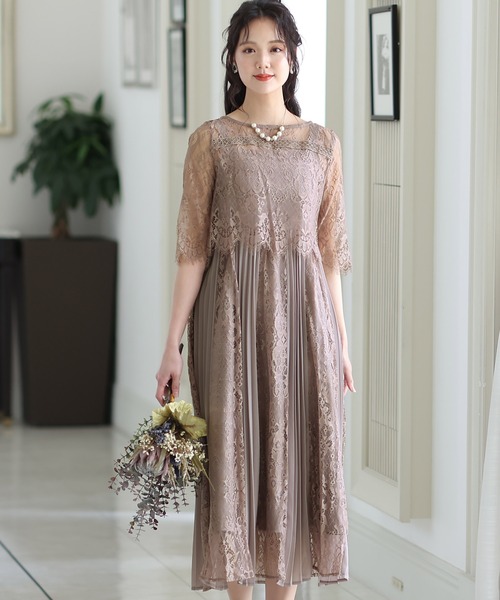 PourVous ドレス 結婚式 パーティードレス バックリボンミモレ丈