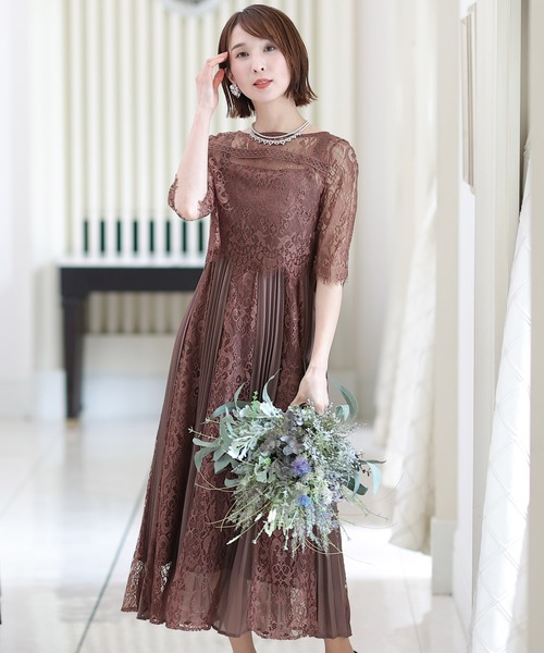 PourVous ドレス 結婚式 パーティードレス バックリボンミモレ丈