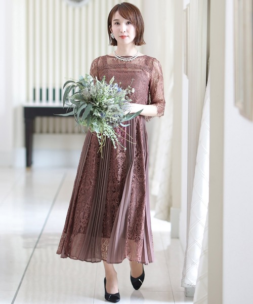 PourVous ドレス 結婚式 パーティードレス バックリボンミモレ丈