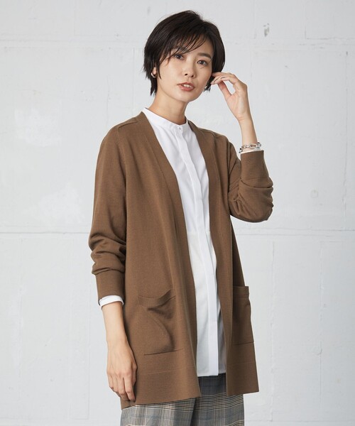カーディガン 「洗える」KNIT BASIC ロング カーディガン レディース