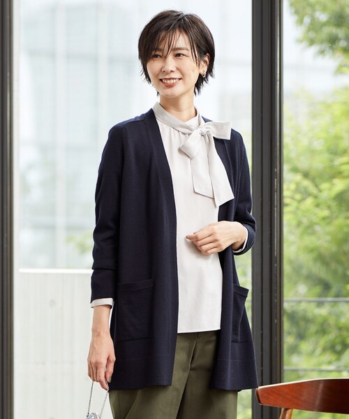 カーディガン 「洗える」KNIT BASIC ロング レディース