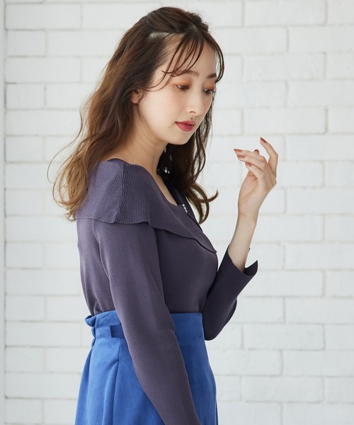 ニット セーター アシメリブオフショルパール付ニットプルオーバー レディース 12Twelve Agenda（トゥエルブ アジェンダ）の「アシメリブ