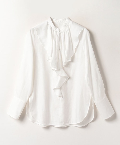 シャツ ブラウス キュプラコットンツイルラッフルスラッシュブラウス 