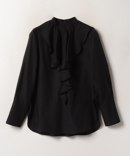 シャツ ブラウス キュプラコットンツイルラッフルスラッシュブラウス 