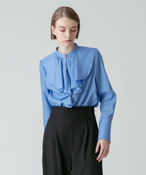 シャツ ブラウス キュプラコットンツイルラッフルスラッシュブラウス 